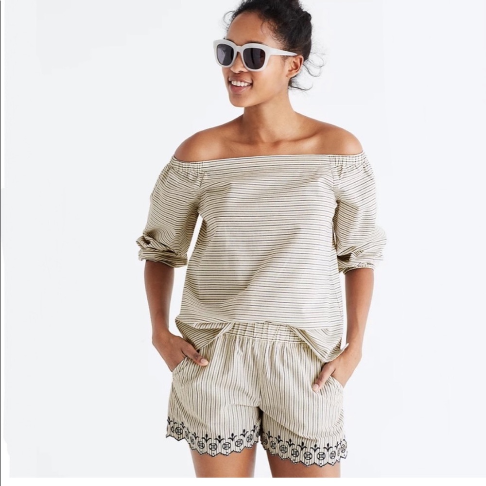 Madewell Jardin Striped Off-the-Shoulder Top Size Medium